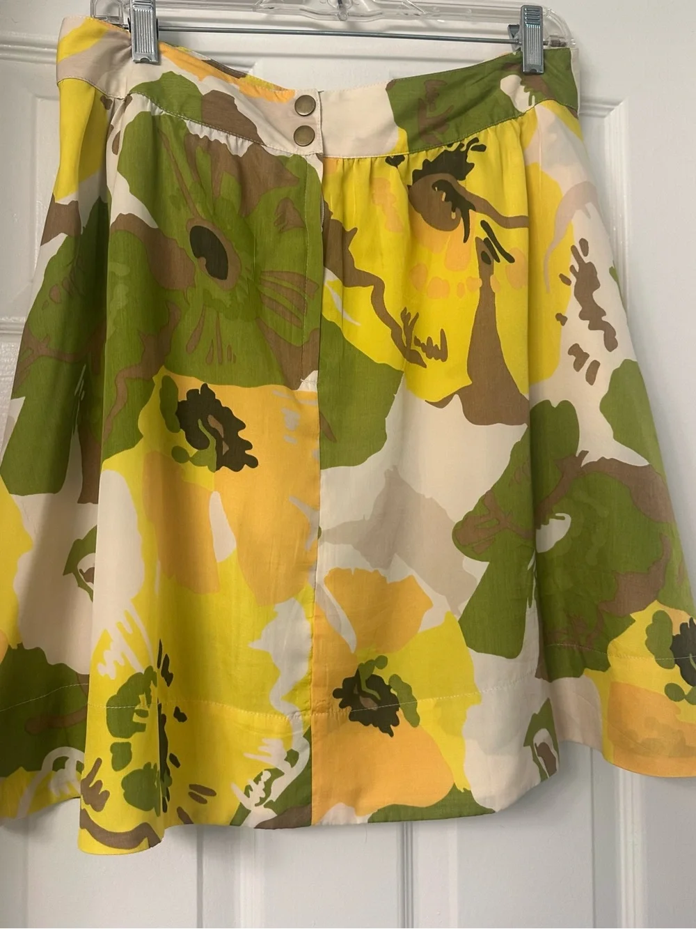 New York & Company Yellow, Green & Cream Floral Skater Skirt